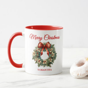 Elegante Waterverf Kerstkrans Mok