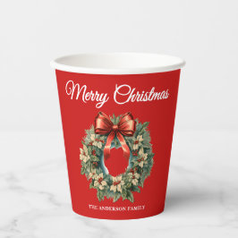 Elegante Waterverf Kerstkrans Papieren Bekers