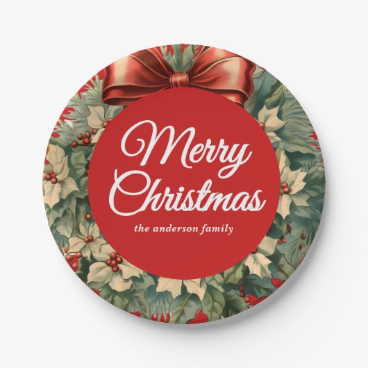 Elegante Waterverf Kerstkrans Papieren Bordje (Voorkant)