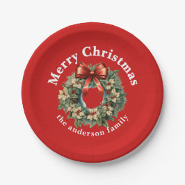 Elegante Waterverf Kerstkrans Papieren Bordje