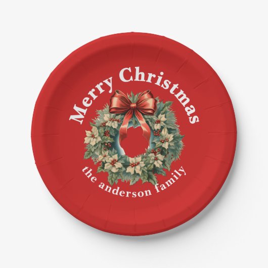 Elegante Waterverf Kerstkrans Papieren Bordje (Voorkant)