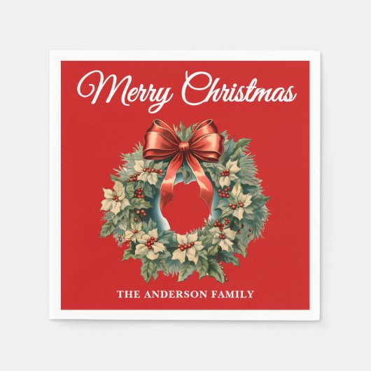 Elegante Waterverf Kerstkrans Servet (Voorkant)