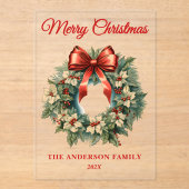 Elegante Waterverf kerstkrans vakantie Acryl Uitnodigingen (Voorkant)