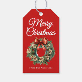 Elegante Waterverf kerstkrans vakantie Cadeaulabel