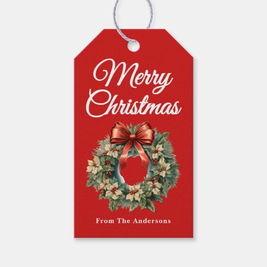 Elegante Waterverf kerstkrans vakantie Cadeaulabel (Voorkant)