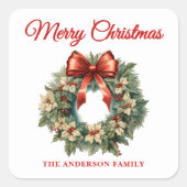 Elegante Waterverf Kerstkrans Vierkante Sticker (Voorkant)