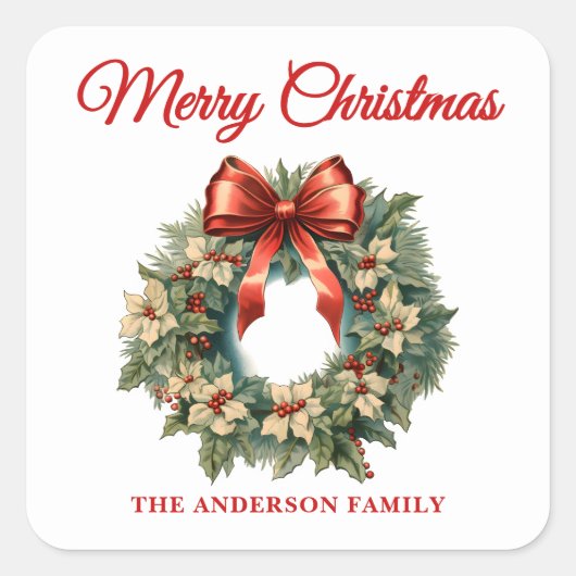 Elegante Waterverf Kerstkrans Vierkante Sticker (Voorkant)