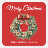 Elegante Waterverf Kerstkrans Vierkante Sticker (Voorkant)
