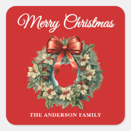 Elegante Waterverf Kerstkrans Vierkante Sticker