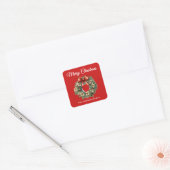 Elegante Waterverf Kerstkrans Vierkante Sticker (Envelop)