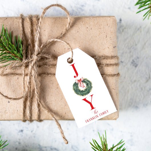 Elegante Waterverf Kerstkrans Vreugde Cadeaulabel