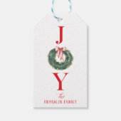 Elegante Waterverf Kerstkrans Vreugde Cadeaulabel (Voorkant)