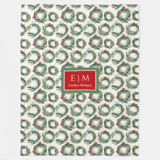 Elegante waterverf kerstkransen aangepaste naam fleece deken (Voorkant)