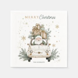 Elegante Waterverf Kerstman Auto Sneeuw Kerstfeest Servet