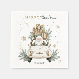 Elegante Waterverf Kerstman Auto Sneeuw Kerstfeest Servet