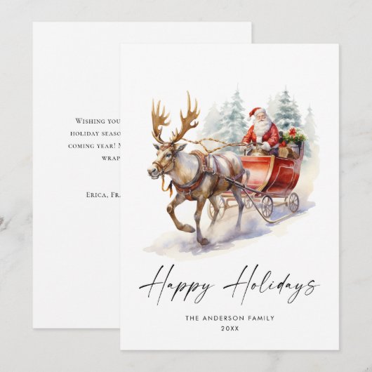 Elegante Waterverf Kerstman Kersthert Feestdagenkaart (Voorkant / Achterkant)