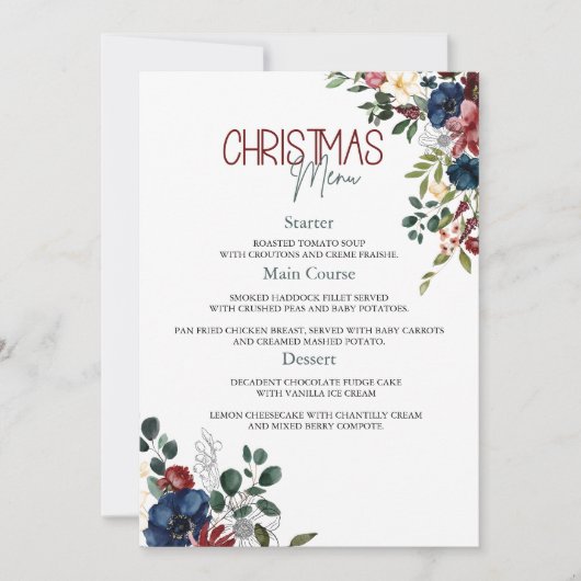 Elegante Waterverf Kerstmenu Kaart (Voorkant)