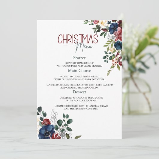 Elegante Waterverf Kerstmenu Kaart (Staand voorkant)