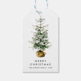 Elegante Waterverf Kerstmis dennenboom groet Cadeaulabel