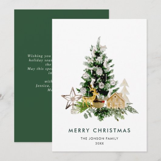 Elegante Waterverf Kerstmis dennenboom groet Feestdagenkaart (Voorkant / Achterkant)