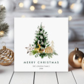 Elegante Waterverf Kerstmis dennenboom groet Feestdagenkaart