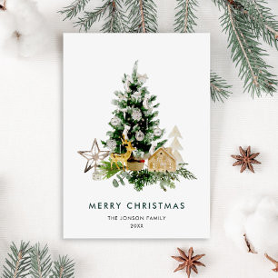 Elegante Waterverf Kerstmis dennenboom groet Feestdagenkaart