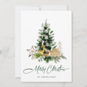 Elegante Waterverf Kerstmis dennenboom groet Feestdagenkaart (Voorkant)