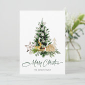 Elegante Waterverf Kerstmis dennenboom groet Feestdagenkaart (Staand voorkant)