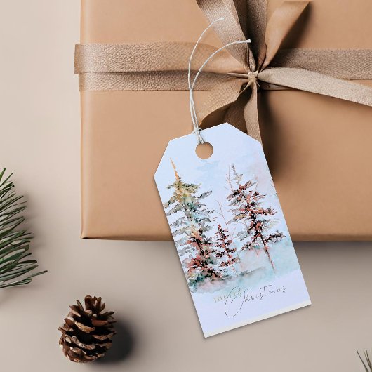 Elegante Waterverf Kerstmis dennenbos vakantie Cadeaulabel