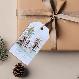 Elegante Waterverf Kerstmis dennenbos vakantie Cadeaulabel