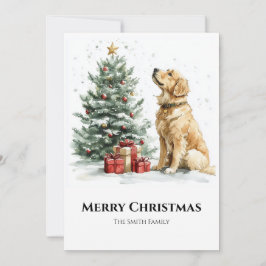 Elegante Waterverf Kerstmis en Hond Feestdagenkaart