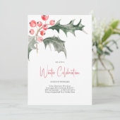 Elegante Waterverf Kerstmis Hulst Feest Kaart (Staand voorkant)