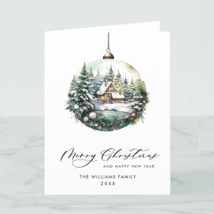 Elegante Waterverf Kerstmis Ornament Groet Feestdagen Kaart