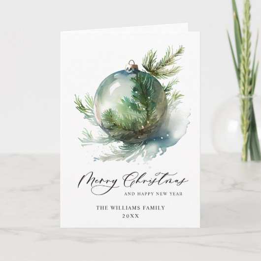 Elegante Waterverf Kerstmis Ornament Groet Feestdagen Kaart (Voorkant)