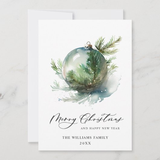 Elegante Waterverf Kerstmis Ornament Groet Feestdagenkaart (Voorkant)