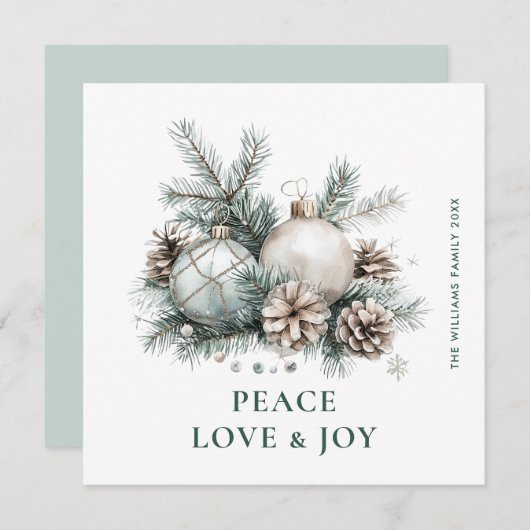 Elegante Waterverf Kerstmis Ornament Groet Feestdagenkaart (Voorkant / Achterkant)