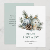 Elegante Waterverf Kerstmis Ornament Groet Feestdagenkaart (Voorkant / Achterkant)