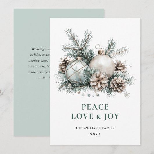 Elegante Waterverf Kerstmis Ornament Groet Feestdagenkaart (Voorkant / Achterkant)