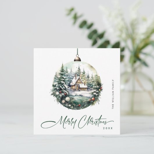 Elegante Waterverf Kerstmis Ornament Groet Feestdagenkaart (Staand voorkant)