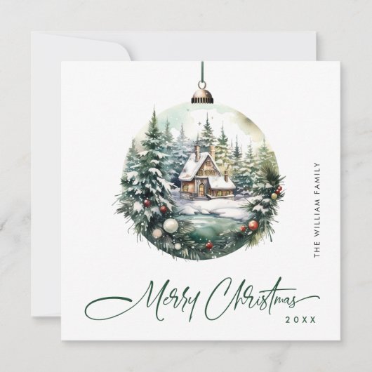 Elegante Waterverf Kerstmis Ornament Groet Feestdagenkaart (Voorkant)