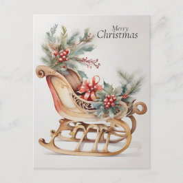 Elegante Waterverf Kerstslee Feestdagenkaart