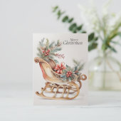 Elegante Waterverf Kerstslee Feestdagenkaart (Staand voorkant)