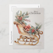 Elegante Waterverf Kerstslee Feestdagenkaart (Voorkant / Achterkant)