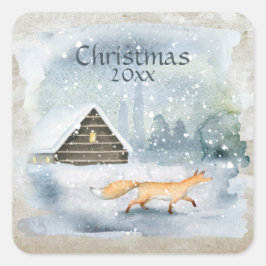 Elegante waterverf kersttypografie vierkante sticker