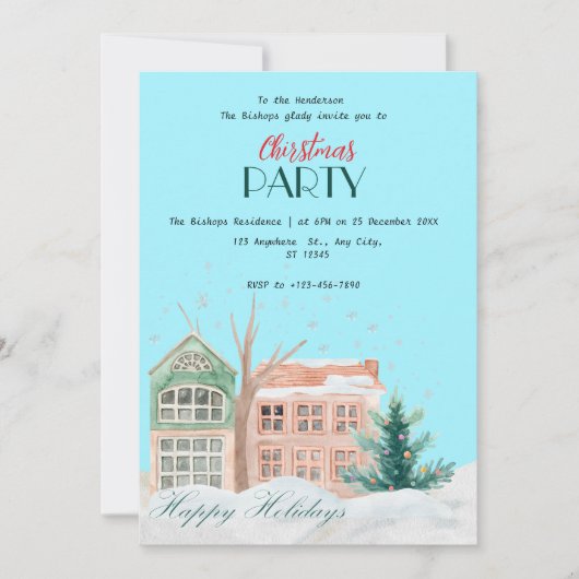 Elegante Waterverf kerstuitnodiging Kaart (Voorkant)