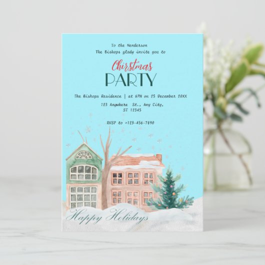 Elegante Waterverf kerstuitnodiging Kaart (Staand voorkant)