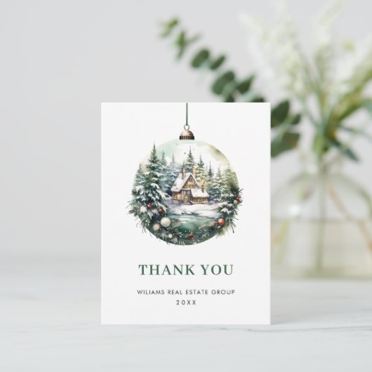 Elegante Waterverf Kerstversiering Dank u Briefkaart (Staand voorkant)