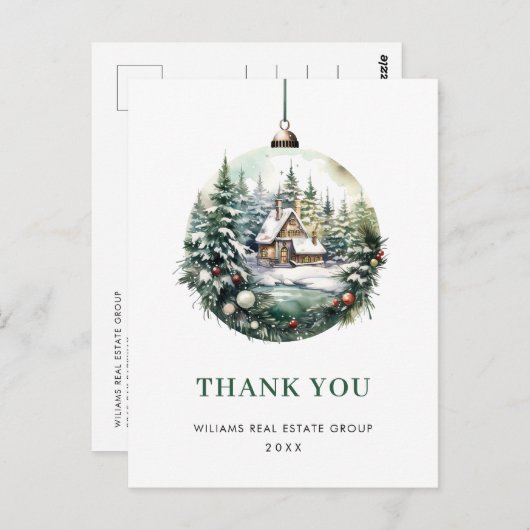 Elegante Waterverf Kerstversiering Dank u Briefkaart (Voorkant / Achterkant)