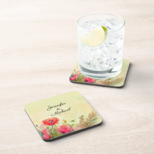 Elegante Waterverf klaprozen Bier Onderzetter