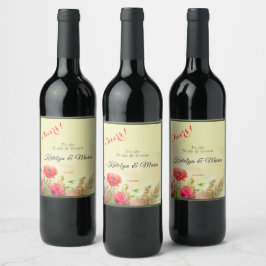 Elegante Waterverf klaprozen Wijn Etiket